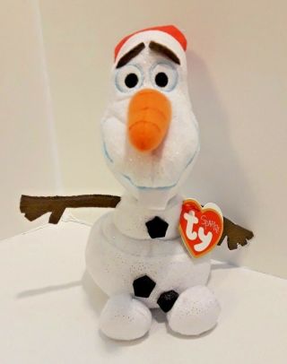 Nwt Ty Beanie Sparkle Disney Frozen Olaf The Snowman With Santa Hat