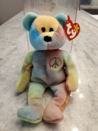 Rare Ty Beanie Baby Peace Bear Style 4053 Dob 2 - 1 - 96