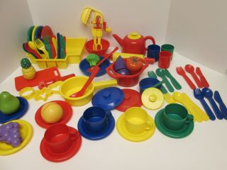 Deluxe Pretend Play Food Dish Set Cooking Kitchen Accessories Primary Color