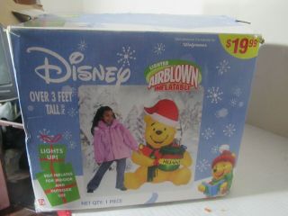 3 1/2 Foot Inflatable Winnie The Pooh With Santa Hat Boxed Disney Airblown