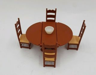 Vintage Fisher Price Dollhouse Dining Room Drop Leaf Table And 4 Chairs Made Usa