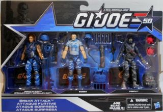 Gi Joe 50th Anniversary Sneak Attack Cobra 3 Figure Set W/ Accessories