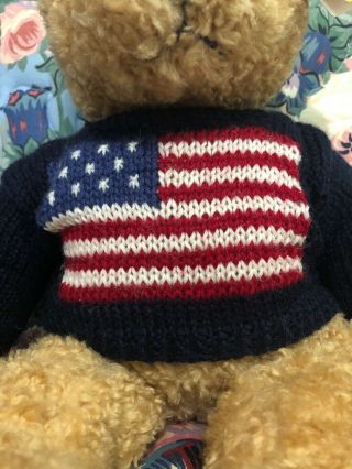 TY BEANIE BABY 1990  CURLY  BEAR WITH AMERICAN FLAG SWEATER 16  RETIRED 2