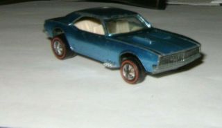 1967 Hot Wheels Redline Custom Camaro Light Ice Blue W/white Interior Usa Rare