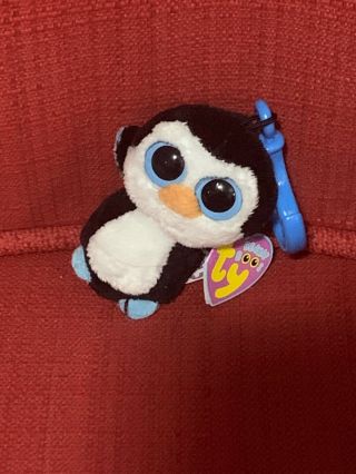 Ty Beanie Boos 3 " Waddles Penguin Plastic Key Chain Clip Toy With Heart Tags