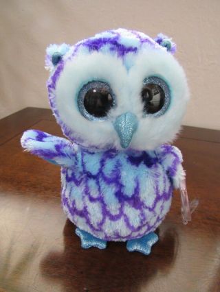 Ty Beanie Boos Oscar The Blue/purple Owl Plush
