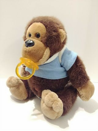C2 1985 Dakin Plush Baby Boy Gorilla/monkey Ape With Pacifier/shirt 10 " Seated