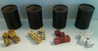 4 Small Vintage Dice Cups And 20 Small Vintage Dice.