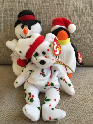 Ty Beanie Babies Christmas Penguin Bear Snowman