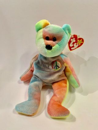 Ty Beanie Baby Peace The Ty - Dyed Bear (8 Inch) 1996