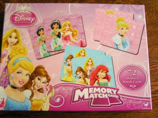Disney Princess Memory Match Game W/ 72 Cards For 2 - 4 Players Ages 3,