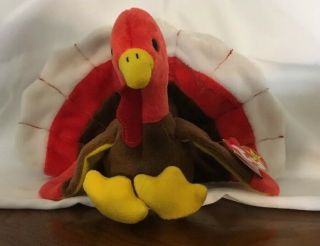 Rare 1996 Retired Ty Beanie Baby Gobbles The Turkey With Tags