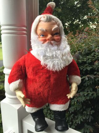 Vintage 1950s My Toy Santa Claus Rubber Face Stuffed Plush 24 " Doll Blue Eyes