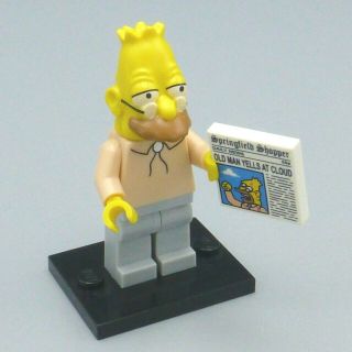Lego Simpsons Grandpa Abe Minifigure With Newspaper & Stand 71005 Series 1