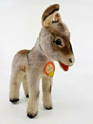 cute STEIFF Donkey Grissy 1617,  00 20 cm high with Button Flag Tag VGC 1963 - 64 3