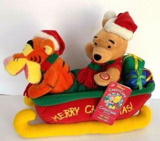 Candy Cane Christmas Winnie The Pooh & Tigger Sleigh Plush Sings Jingle Bells
