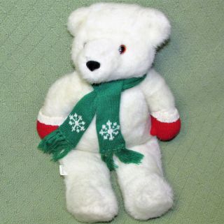 Hallmark Snowberry Christmas Teddy Bear 16 " Stuffed Animal White Plush Red Scarf