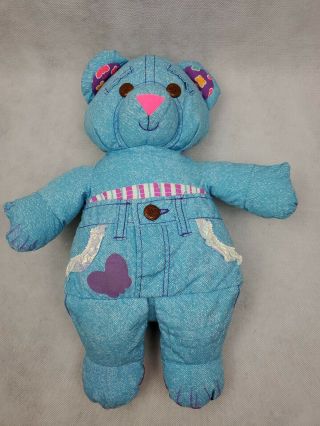 Tyco Doodle Blue Denim Look Teddy Bear Vintage 1990s Plush Toy 16” 2