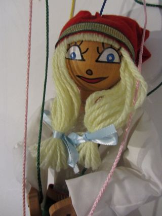 Vintage Wood Marionette Puppet - Goldilocks Swiss Miss 17 " Tall -