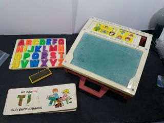 Vintage 1972 Fisher Price School Days Desk 176 Alphabet Stencils Letter Set