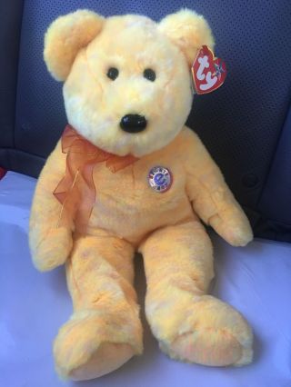 Ty Large 14 " Plush Beanie Buddy Baby Sunny Tie - Dye Yellow Orange Bear