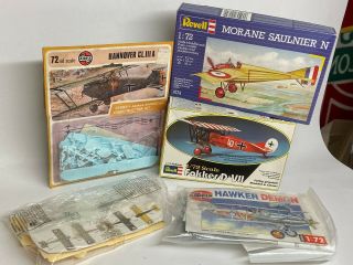 Airfix,  Revell Etc 1/72 Early Biplanes Etc Kits X 5,  Demon,  Hannover Etc