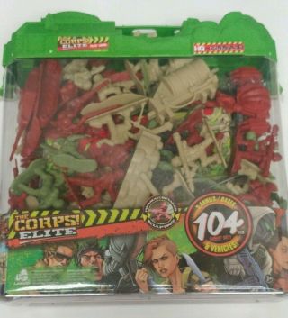 The Corps Elite Toy Soldiers Action Figures Playset 104 Pc Armies Bases Vehicles