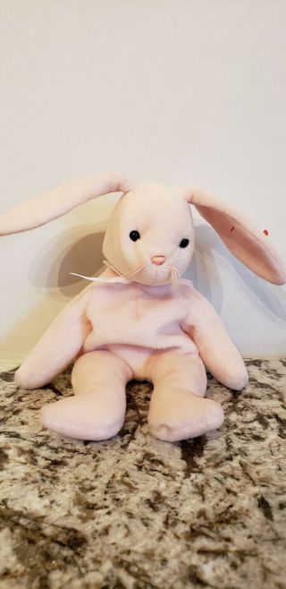 Ty Beanie Babies Plush Hoppity The Bunny Rabbit 9 " Pink Stuffed Animal Toy 1996