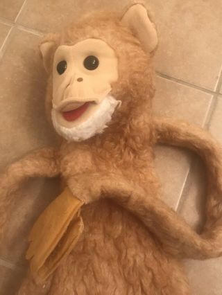 Monkey Ape Plush Hand Puppet Long Wrap Around Arms And Legs Furry Vintage Tan