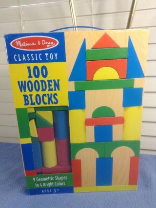 Melissa & Doug Wooden Building Blocks Set - 100 Blocks In 4 Colors And 9 Shapes