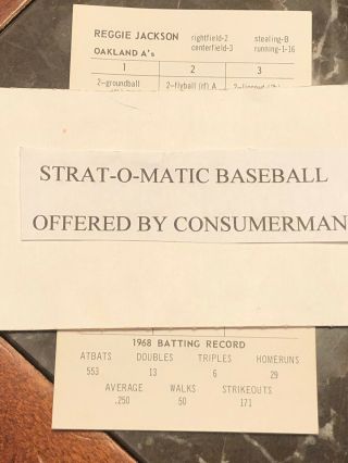 Strat - O - Matic Baseball 1968 Oakland A’s -