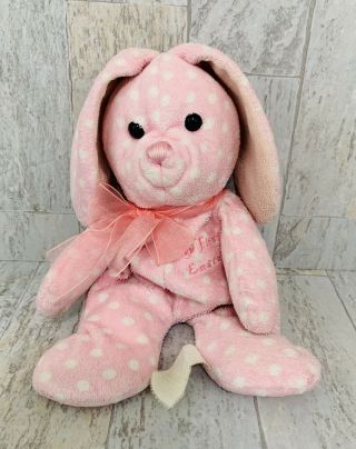 Walmart White Bunny Rabbit My First Easter Pink Polka Dot Plush Lovey Stuffed
