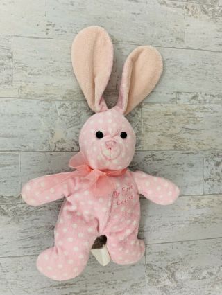 Walmart White Bunny Rabbit My First Easter Pink Polka Dot Plush Lovey Stuffed 3