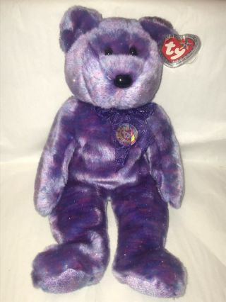 Ty Beanie Baby Buddy Clubby Iv Purple Plush Sparkle Club Teddy Bear