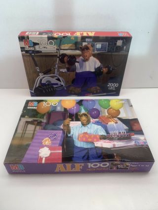2 Alf Puzzle Mb 100 Piece Alien Productions 1989 Vintage Tv Show Tt
