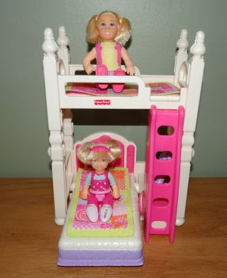 Fisher Price Loving Family Dollhouse 2 Girls With Bunk Bed Desk