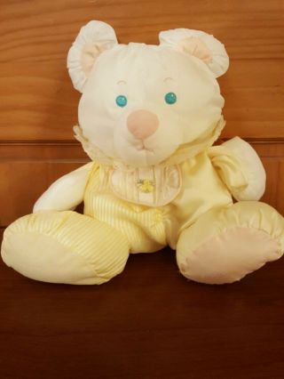 Vintage 1988 Fisher Price White Yellow Teddy Bear Mouse Puffalump Plush Rattle