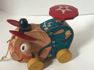 Vintage Fisher Price - Pinky Pig Googly Eye Wooden Pull Toy 695