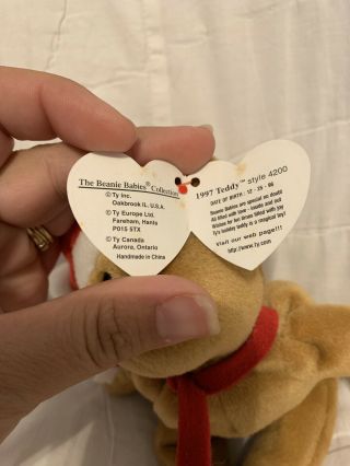 ty Beanie Baby 1997 holiday teddy bear RARE With Multiple Errors Style 4200 3