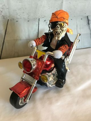 Vintage Dan Dee Halloween Decor Skeleton On Motorcycle With Lights & Sound