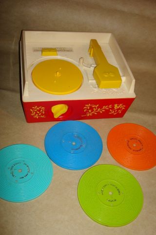 1971 Fisher Price Vintage Music Box Record Player  - 4 Records