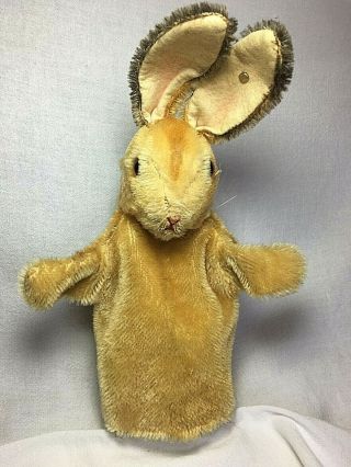C1970 Vintage Steiff Mohair Bunny Rabbit 11.  5 " Hand Puppet W/ Ear Tag