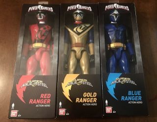 Bandai Ninja Steel Power Rangers 12 Inch Red Gold Blue Hero Figure Set