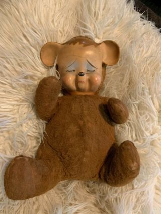 VINTAGE RUSHTON RUBBER FACE POUTING Sleeping TEDDY BEAR PLUSH Stuffed TOY Doll 2
