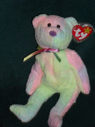 Ty Beanbag Plush Beanie Baby " Groovy " Pastel - Colored Bear W/tag 1999