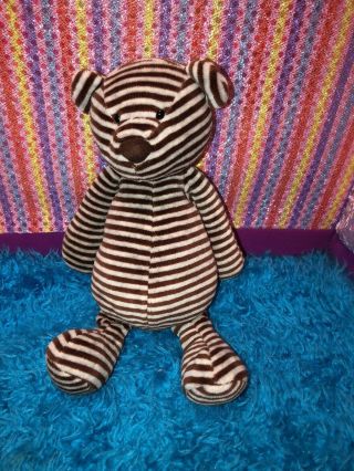 Euc - Htf - Rare - 10” Jellycat London Stripes Bonbon Teddy Bear Brown Gray Bear