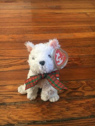 Ty Beanie Babies Kirby The Terrier Dog,  2001,  Pe Pellet,  W/ Tag