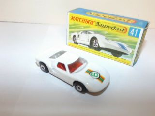 MATCHBOX TRANS.  S/F NO.  41 - A FORD GT WHITE BODY,  RARE ' 6 ' FROM 62 - B LABEL MIB 2