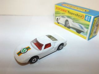 MATCHBOX TRANS.  S/F NO.  41 - A FORD GT WHITE BODY,  RARE ' 6 ' FROM 62 - B LABEL MIB 3