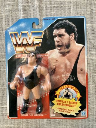 Wwf 1990 Series 1 Hasbro Andre The Giant (blue Spanish Card) Moc In Protector